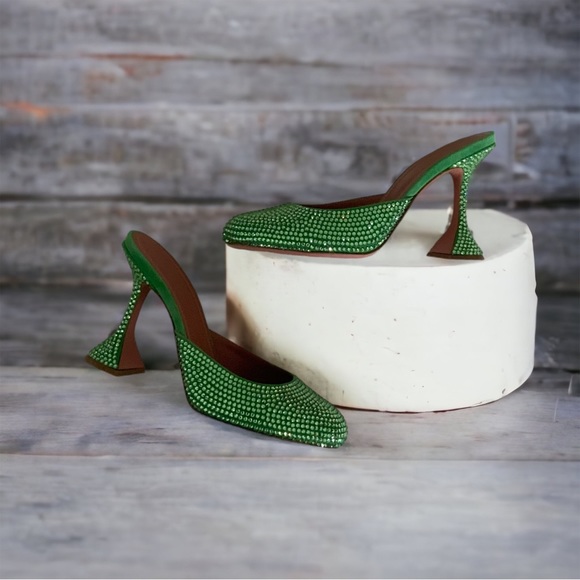 NIB Amina Muaddi Emili Slipper Crystal Mule Heels Size 37.5 $1,210.00 - Picture 6 of 8